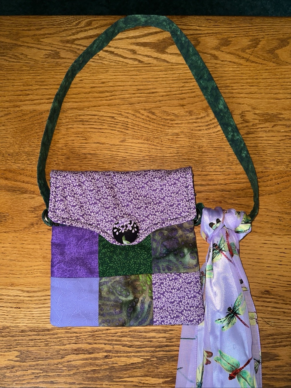 Patchwork Quilted Shoulder Bag Dragonfly Scarf Boho Hippie Cottagecore